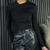 COPPEROSE Tops^Meabh Black Ruched Detail Bodysuit