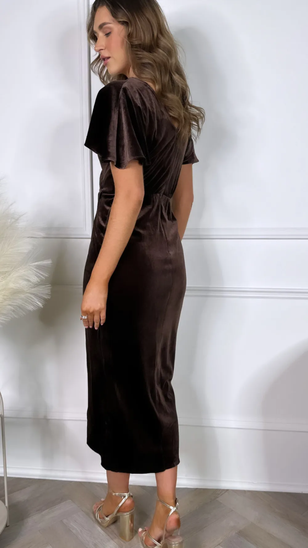 meggie_brown_velvet_wrap__3.webp WHTWOS Going Out Dresses | Occasion Dresses^Meggie Brown Velvet Wrap Over Maxi Dress
