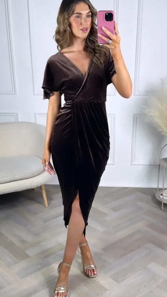 WHTWOS Going Out Dresses | Occasion Dresses^Meggie Brown Velvet Wrap Over Maxi Dress