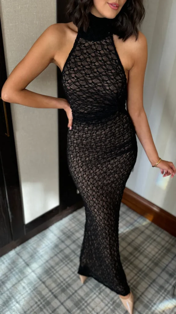 VERA LUCY Fitted Dresses | Occasion Dresses^Melissa Black Lace Halter Neck Maxi Dress