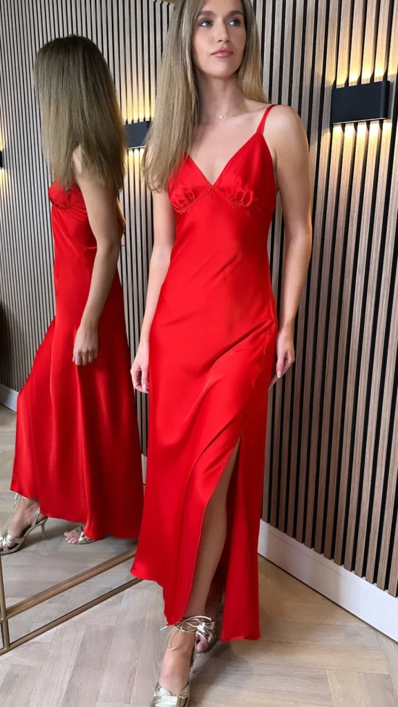 COPPEROSE Going Out Dresses | Occasion Dresses^Melodie Red Satin Finish Midi Dress