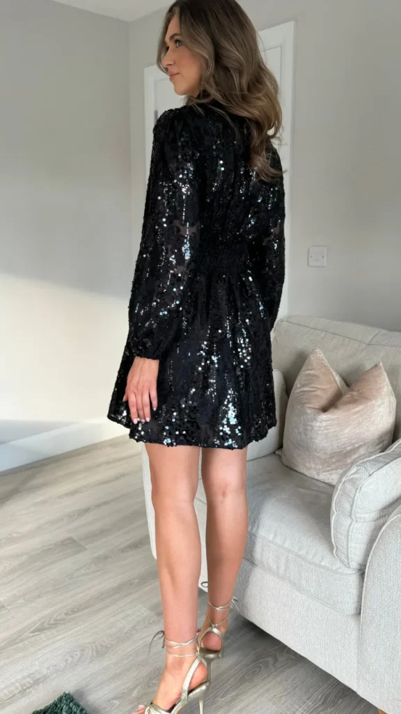 ELINA STUDIO Going Out Dresses | Occasion Dresses^Merla Black Sequin High Neck Belted Mini Dress