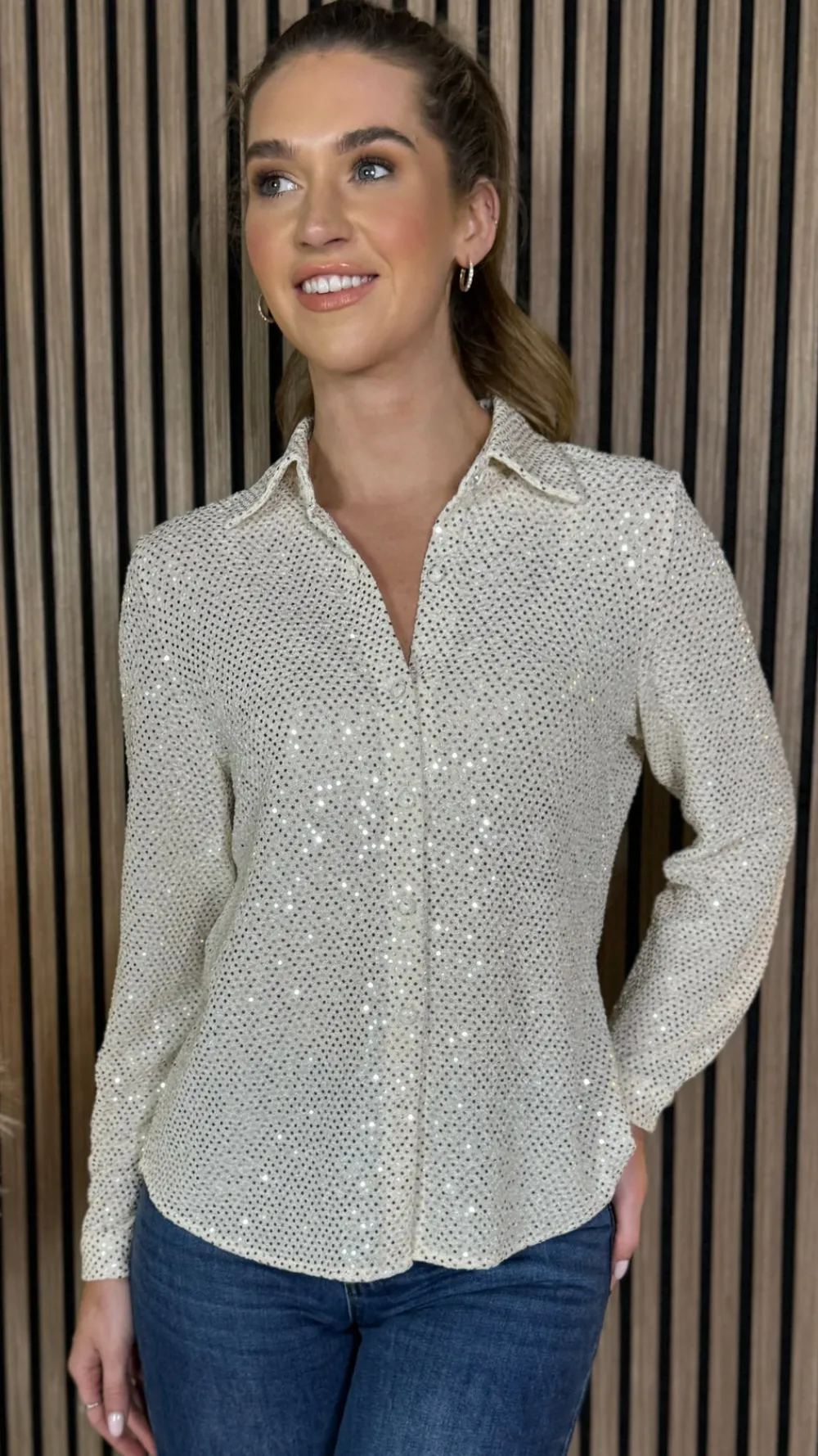 milani_beige_sequin_detai_2.webp UNIKA Tops^Milani Beige Sequin Detail Shirt