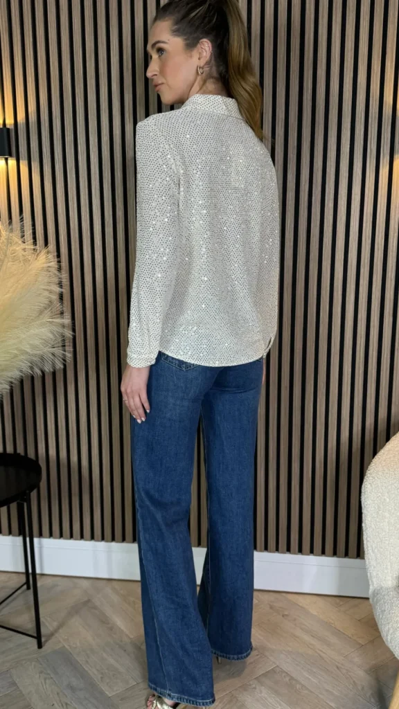 UNIKA Tops^Milani Beige Sequin Detail Shirt