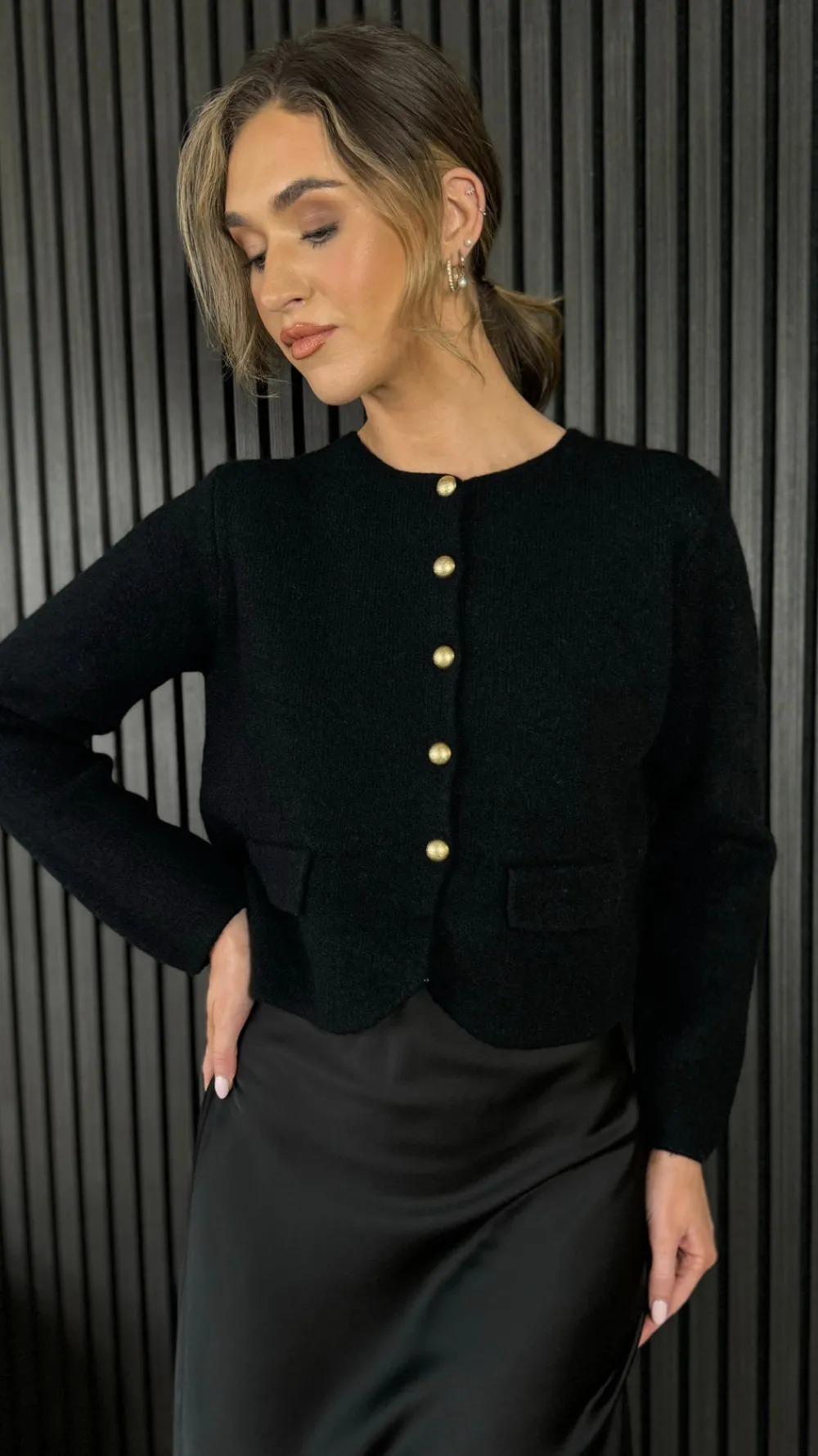 missy_black_button_down_c_4.webp ELENZA Tops | Knitwear^Missy Black Button Down Cardigan