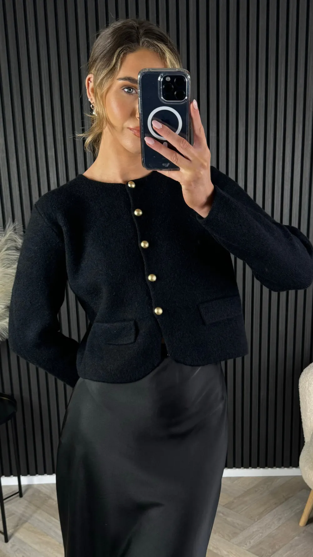 missy_black_button_down_c_6.webp ELENZA Tops | Knitwear^Missy Black Button Down Cardigan
