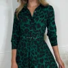 GIRL IN MIND Fitted Dresses | Going Out Dresses^Mitchell Green Leopard Print Wrap Detail Mini Shirt Dress