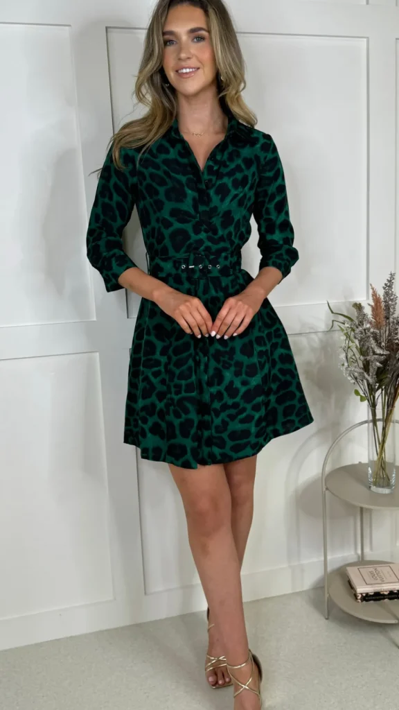 GIRL IN MIND Fitted Dresses | Going Out Dresses^Mitchell Green Leopard Print Wrap Detail Mini Shirt Dress