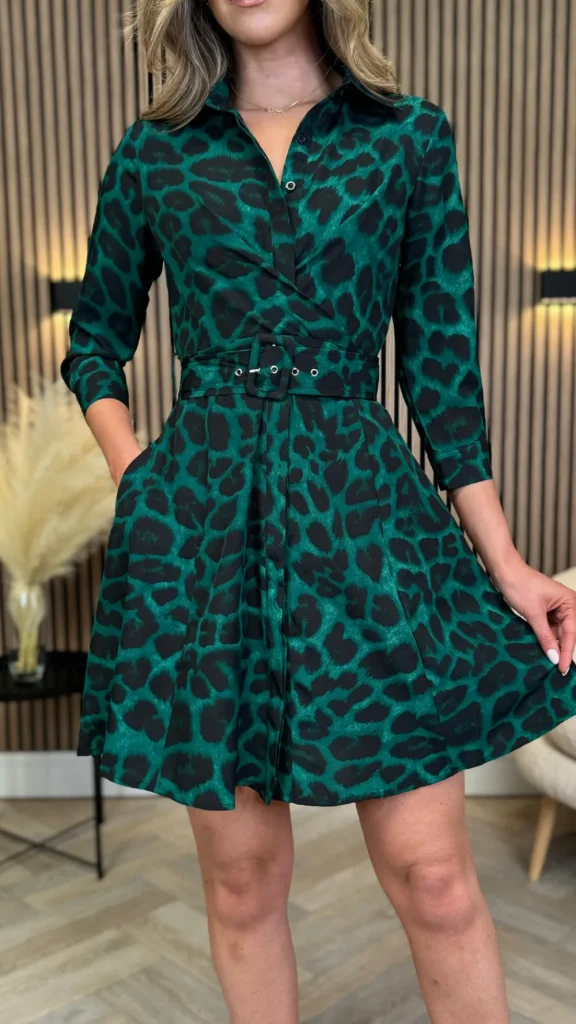 GIRL IN MIND Fitted Dresses | Going Out Dresses^Mitchell Green Leopard Print Wrap Detail Mini Shirt Dress
