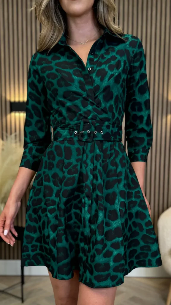 GIRL IN MIND Fitted Dresses | Going Out Dresses^Mitchell Green Leopard Print Wrap Detail Mini Shirt Dress