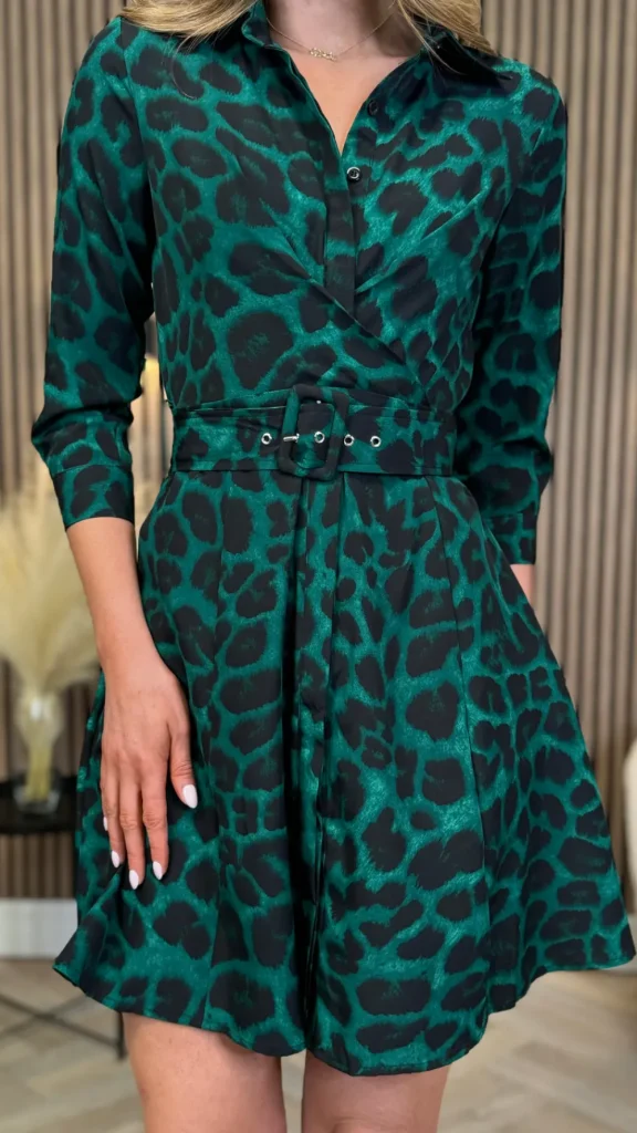 GIRL IN MIND Fitted Dresses | Going Out Dresses^Mitchell Green Leopard Print Wrap Detail Mini Shirt Dress