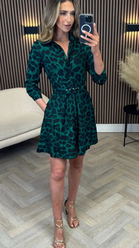 GIRL IN MIND Fitted Dresses | Going Out Dresses^Mitchell Green Leopard Print Wrap Detail Mini Shirt Dress