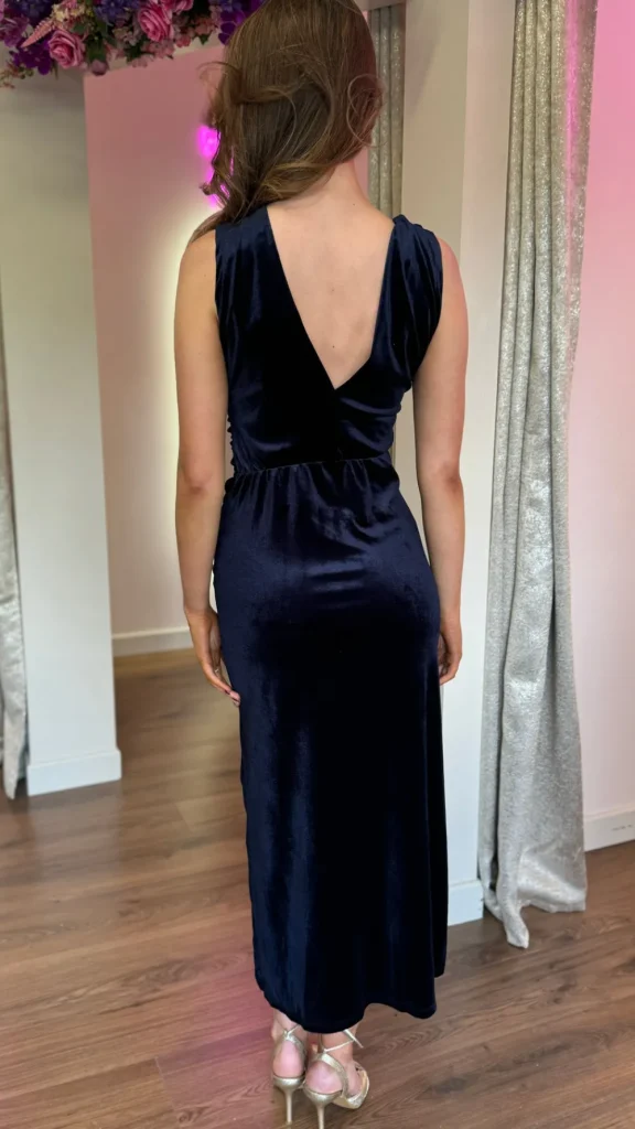 COPPEROSE Fitted Dresses | Going Out Dresses^Monroe Navy Velvet Finish Shoulder Detail Midi Dress