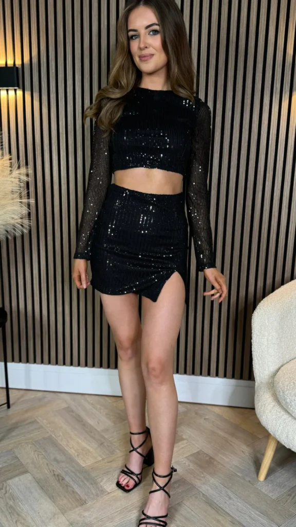 LUCCE Co-ords | Going Out Dresses^Morrow Black Sequin Mini Skirt & Crop Top Co Ord