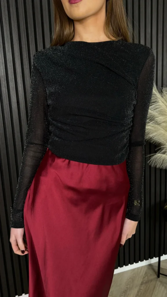 BABEZ LONDON Tops^Muireann Black Sheer Sleeve Lurex Top