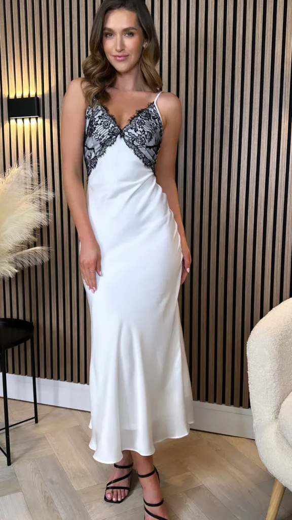 GIRL IN MIND Fitted Dresses | Going Out Dresses^Muireann White With Black Lace Slip Midi Dress