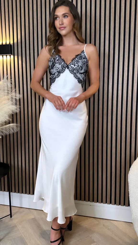 GIRL IN MIND Fitted Dresses | Going Out Dresses^Muireann White With Black Lace Slip Midi Dress