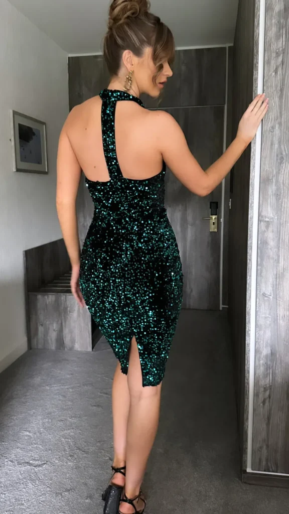 GIRL IN MIND Going Out Dresses | Occasion Dresses^Munroe Green Halterneck Velvet Sequin Midi Dress