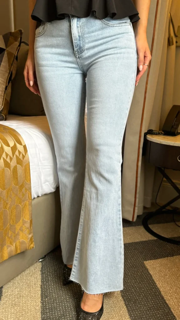 REDIAL Jeans^Nadine Light Blue Flared Raw Hem Jeans