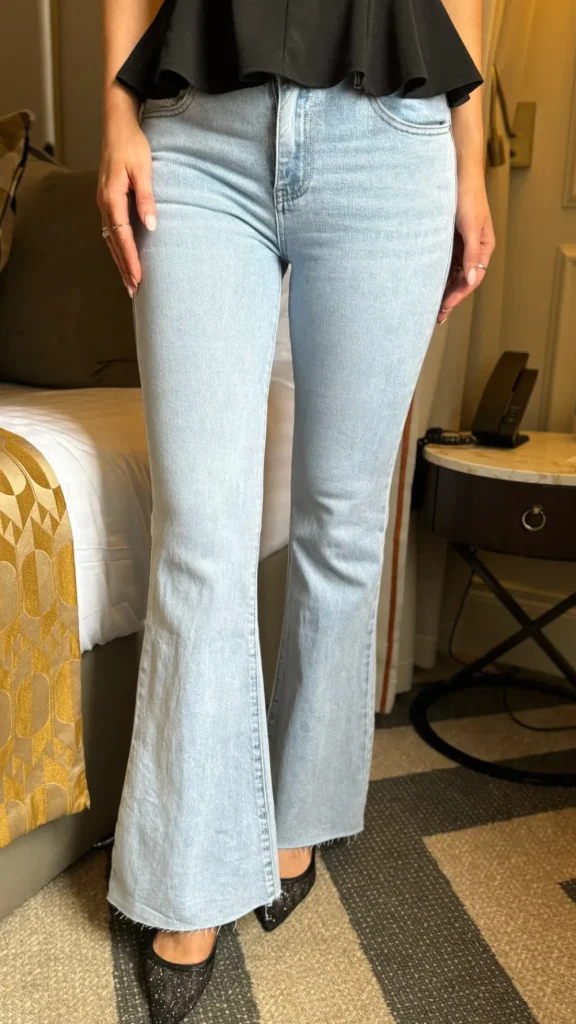 REDIAL Jeans^Nadine Light Blue Flared Raw Hem Jeans