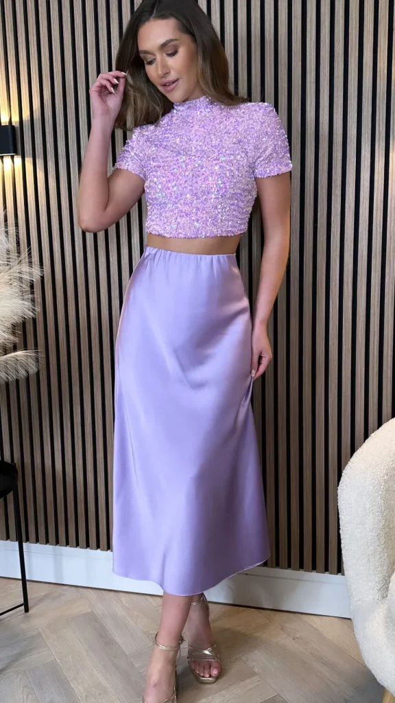 VERA LUCY Tops^Nancy Pink Sequin High Neck Crop Top