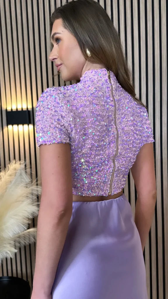 VERA LUCY Tops^Nancy Pink Sequin High Neck Crop Top