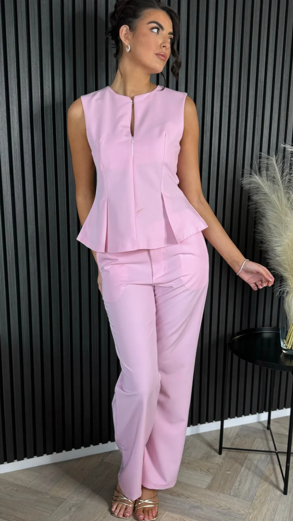 nanette_pink_zip_detail_s_1.webp COPPEROSE Co-ords^Nanette Pink Zip Detail Sleeveless Top & Straight Leg Trousers Co Ord