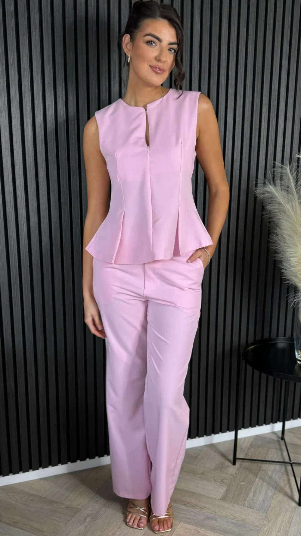 nanette_pink_zip_detail_s_3.webp COPPEROSE Co-ords^Nanette Pink Zip Detail Sleeveless Top & Straight Leg Trousers Co Ord