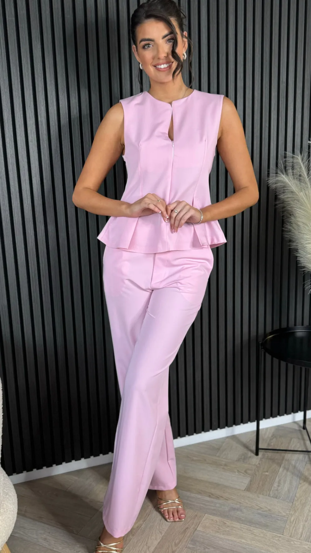 nanette_pink_zip_detail_s_4.webp COPPEROSE Co-ords^Nanette Pink Zip Detail Sleeveless Top & Straight Leg Trousers Co Ord