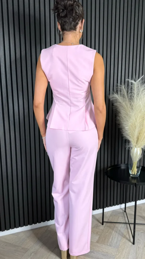 COPPEROSE Co-ords^Nanette Pink Zip Detail Sleeveless Top & Straight Leg Trousers Co Ord