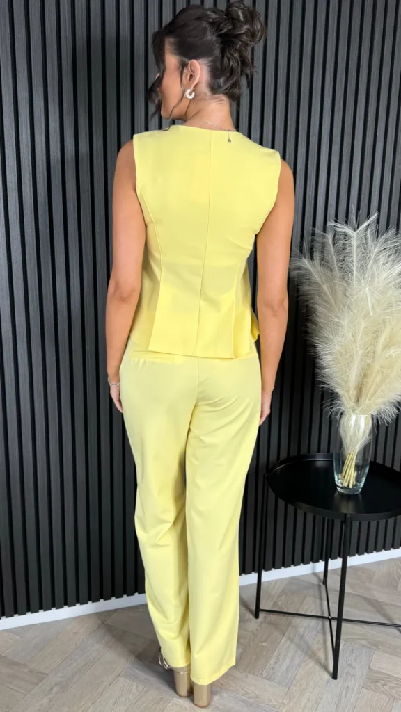 COPPEROSE Co-ords^Nanette Yellow Zip Detail Sleeveless Top & Straight Leg Trousers Co Ord
