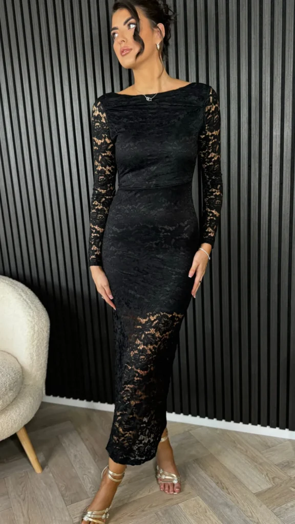 COPPEROSE Going Out Dresses | Occasion Dresses^Nanisca Black Lace Detail Backless Midi Dress