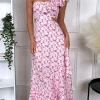 LILY MCBEE Going Out Dresses | Occasion Dresses^Natalya Pink Floral Printed One Shoulder Cut Out Maxi Dress