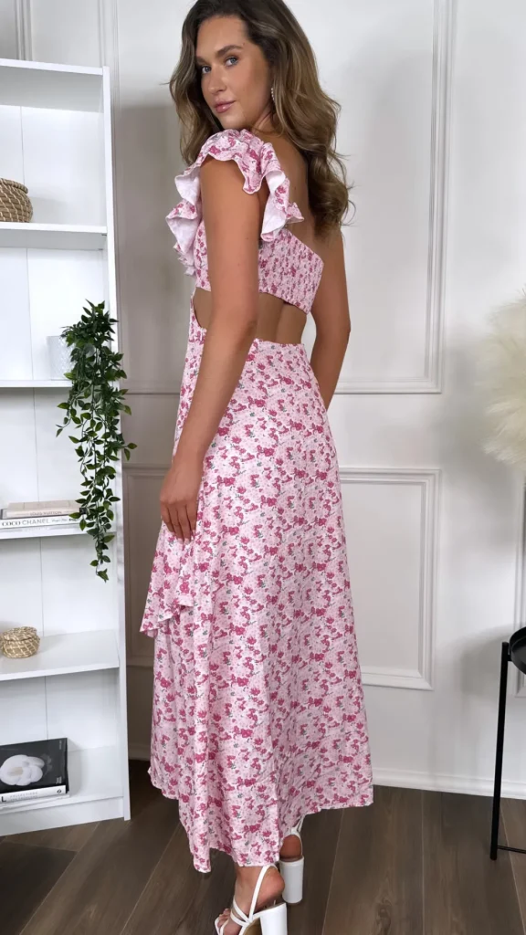 LILY MCBEE Going Out Dresses | Occasion Dresses^Natalya Pink Floral Printed One Shoulder Cut Out Maxi Dress