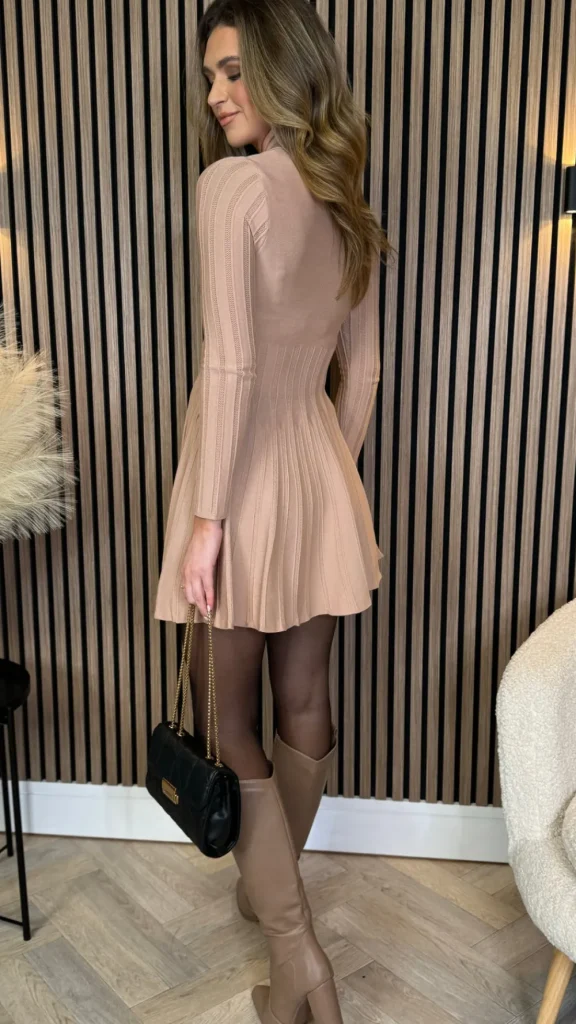 ALLYSON Fitted Dresses | Day Dresses^Nessa Beige Button Down Collared Knit Mini Dress