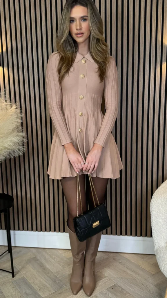 ALLYSON Fitted Dresses | Day Dresses^Nessa Beige Button Down Collared Knit Mini Dress
