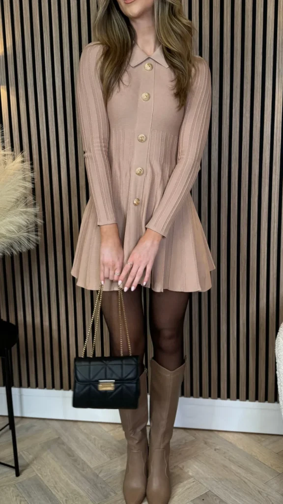 ALLYSON Fitted Dresses | Day Dresses^Nessa Beige Button Down Collared Knit Mini Dress