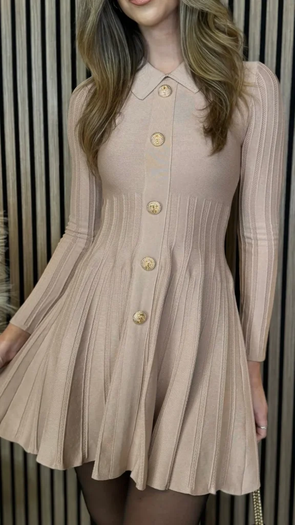 ALLYSON Fitted Dresses | Day Dresses^Nessa Beige Button Down Collared Knit Mini Dress