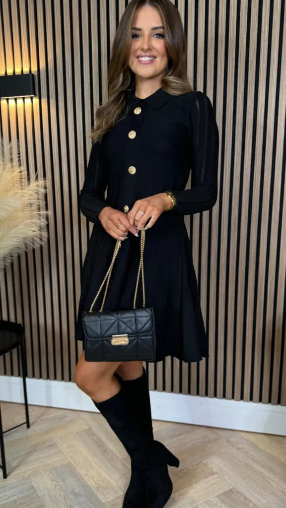 ALLYSON Fitted Dresses | Day Dresses^Nessa Black Button Down Collared Knit Mini Dress