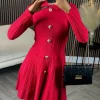 ALLYSON Fitted Dresses | Going Out Dresses^Nessa Red Button Down Collared Knit Mini Dress