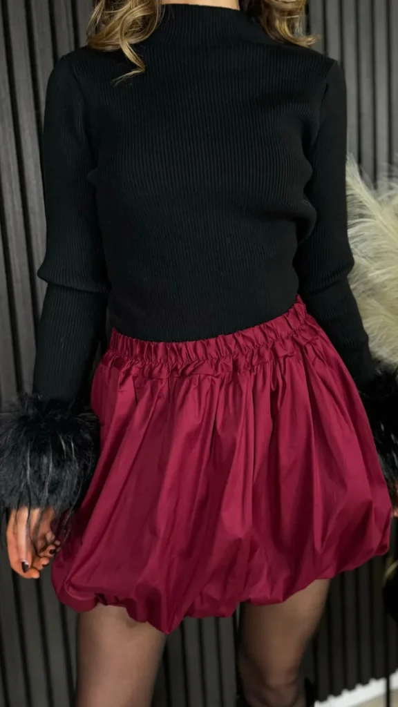 ESTEE BROWN Skirts & Shorts^Nyla Burgundy Puff Style Bubble Mini Skirt