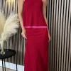 LORIANE Co-ords^Oaklynn Red Halterneck & Midi Skirt Co Ord