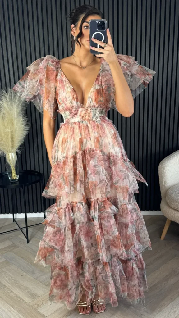CANDICE FAIRE Going Out Dresses | Occasion Dresses^Oceana Brown Floral Print Tulle Maxi Dress