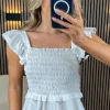 LUCCE Tops^Oliviane White Elasticated Bodice Ruffle Detail Top