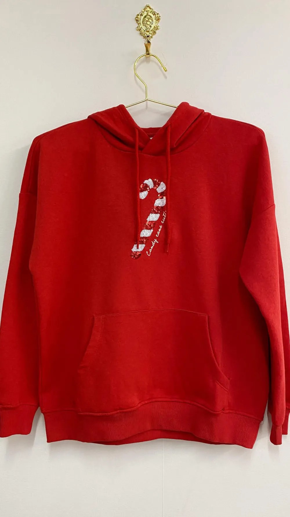 only_red_candy_cane_cutie_0.webp CHRISTMAS Tops | Hoodies + Sweatshirts^Only Red 'Candy Cane Cutie' Hooded Sweatshirt