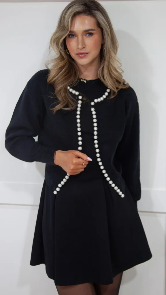 ELINA STUDIO Knitwear^Ophelia Black Pearl Embellished Cardigan