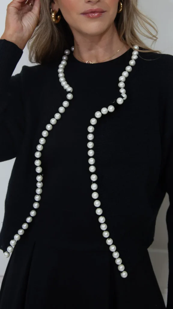 ELINA STUDIO Knitwear^Ophelia Black Pearl Embellished Cardigan