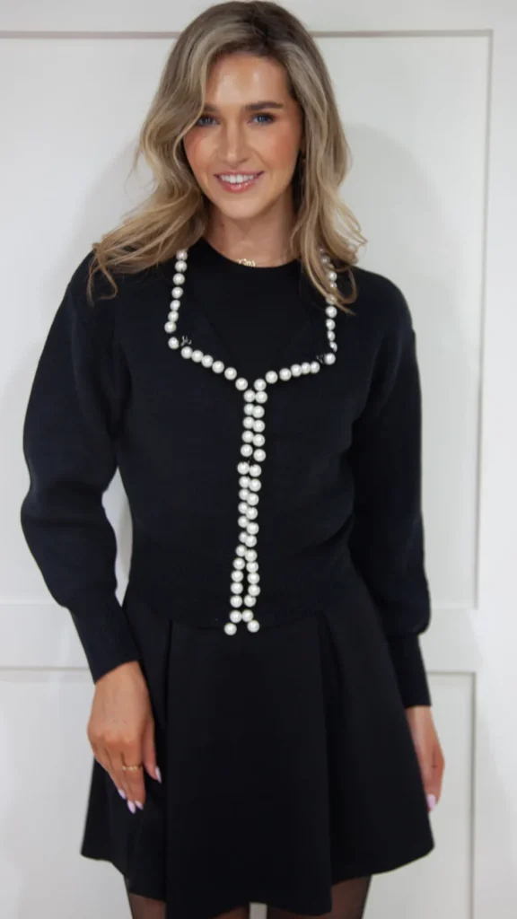 ELINA STUDIO Knitwear^Ophelia Black Pearl Embellished Cardigan
