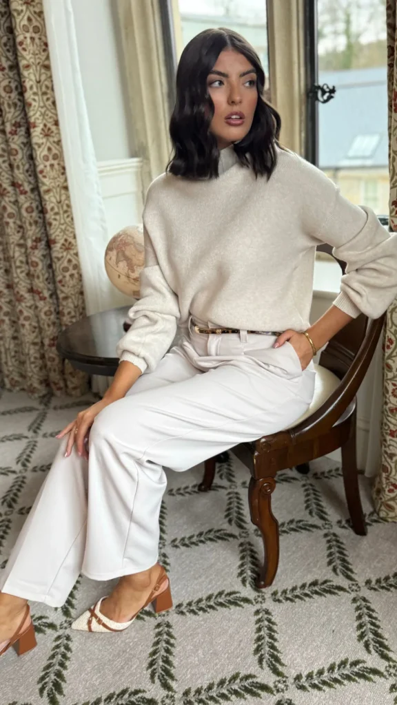 FEELKOO Trousers^Petra Beige Straight Leg Trousers