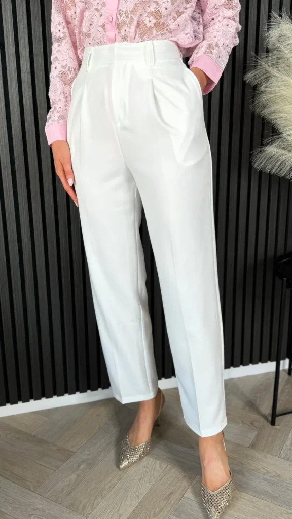 FEELKOO Trousers^Petra White Straight Leg Trousers